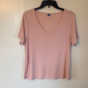 Old Navy Ribbed V-Neck Short Sleeve Top - Pink. Size Medium